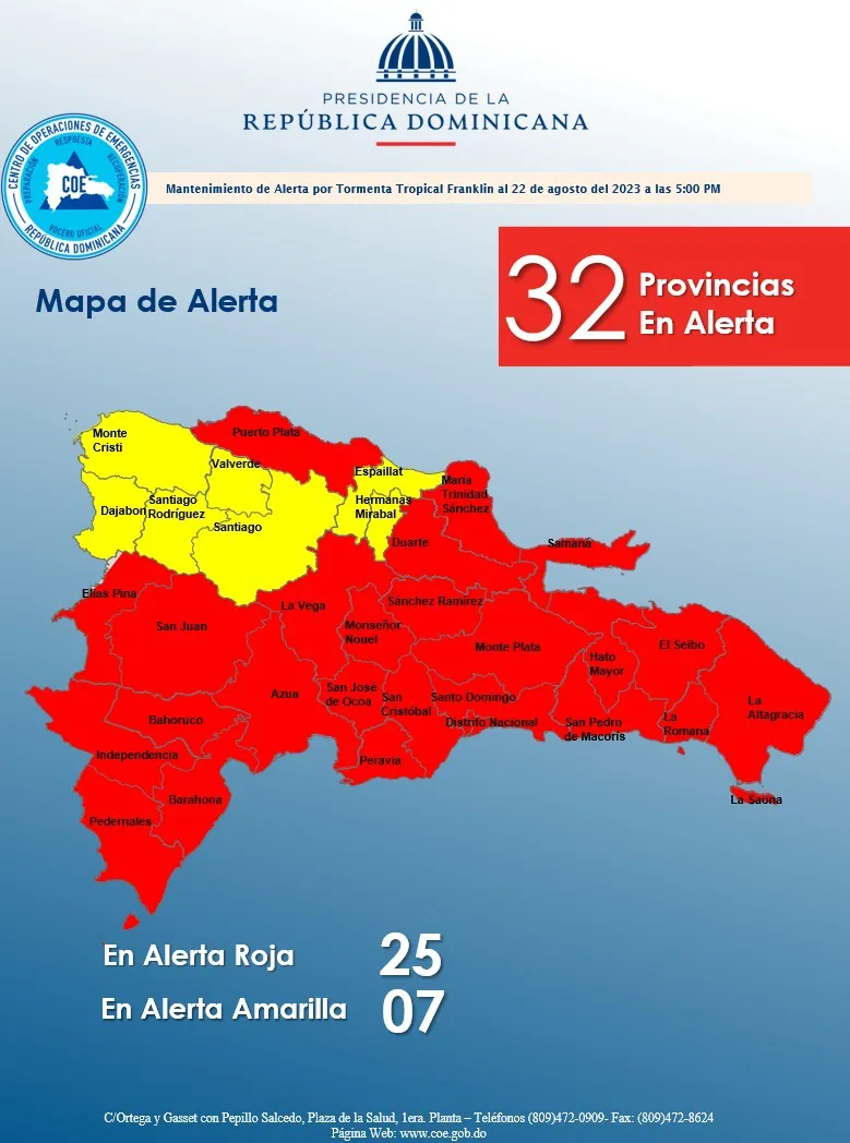 COE Mapa de Alerta martes 22 ago